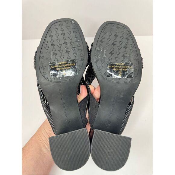 Adrienne Vittadini Sandals Size 7 Black‎ Slip On Open Toe Block Heel Mules - Picture 10 of 10